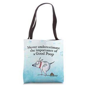 red and howling importance of a good poop funny dog tote bag