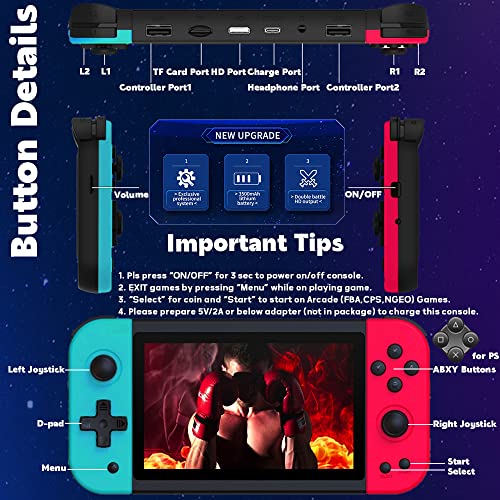 X51 Handheld Game Console 5.0 inch Pro Retro Games Consoles Classic Video Games Built-in Preinstalled Rechargeable Battery Portable Style Gaming Consoles 64GB Blue Red