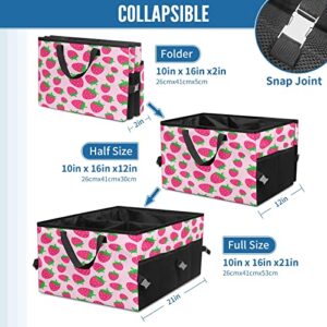 BOLIMAO Car Trunk Organizer Pink Cute Strawberry Back Seat Large Organizer Cargo Storage with Dividers Collapsible Trunk Cargo Organizer Tote Bag for Groceries SUV Sedan Camper Camping