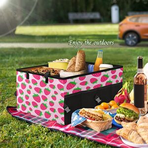 BOLIMAO Car Trunk Organizer Pink Cute Strawberry Back Seat Large Organizer Cargo Storage with Dividers Collapsible Trunk Cargo Organizer Tote Bag for Groceries SUV Sedan Camper Camping