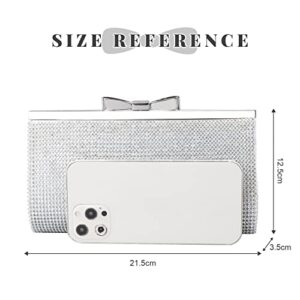 Ynport Women’s Evening Handbags Silver Rhinestone Evening Clutch Crystal Wedding Party Formal Shoulder Bag Purse for Bride