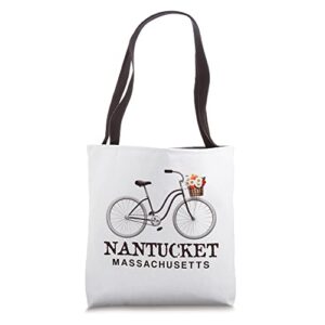 nantucket massachusetts bike flowers basket summer travel tote bag