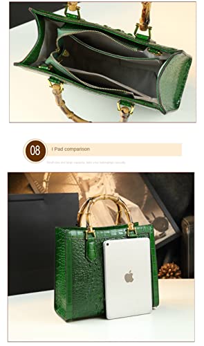 DDQYYSPP Crocodile Pattern Leather Women's Bag Bamboo Top-Handle Satchel Handbags Portable Tote Bag Shoulder Messenger Bags