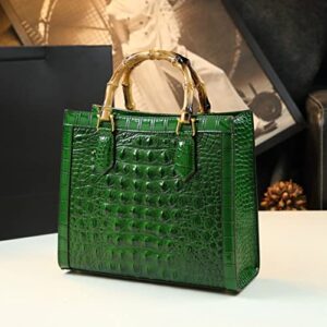 DDQYYSPP Crocodile Pattern Leather Women's Bag Bamboo Top-Handle Satchel Handbags Portable Tote Bag Shoulder Messenger Bags