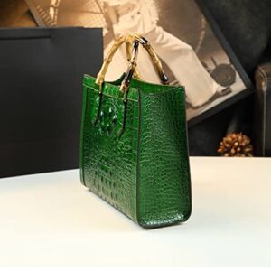 DDQYYSPP Crocodile Pattern Leather Women's Bag Bamboo Top-Handle Satchel Handbags Portable Tote Bag Shoulder Messenger Bags