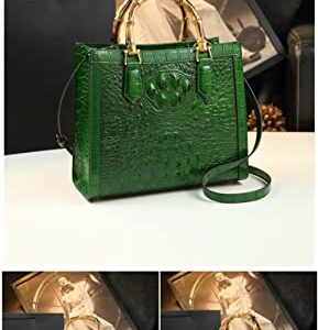 DDQYYSPP Crocodile Pattern Leather Women's Bag Bamboo Top-Handle Satchel Handbags Portable Tote Bag Shoulder Messenger Bags