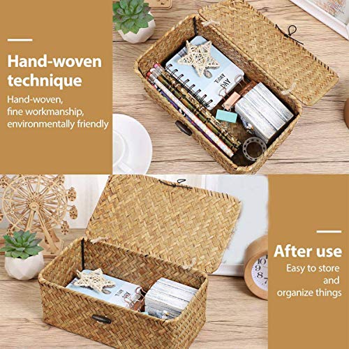 Abbasi Seagrass Hand Woven Storage Box Storage Box Storage Basket Makeup Organizer Container with Lid