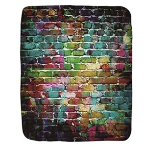colorful brick wall throw blanket abstract street urban graffiti painted soft and comfortable fleece flannel big blanket for bedding office sofa and chair decor gift (50 x 60 inches)