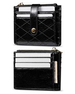 vulkitty slim wallet for women minimalsit bifold leather purse rfid blocking small credit card wallet with zipper pocket(black)