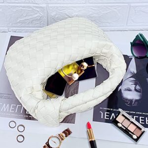 Woven Handbag for Women, Woven Knotted Handbag Clutch Purse Soft Leather Shoulder Bag Mini Ladies Hobo Bag Zipper Closure