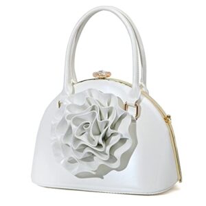 veroders satchel flower handbag for women – pu leather shoulder bags with strap ladies’ blooming beauty floral handbag multicolor 2980-white
