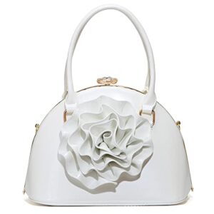 Veroders Satchel Flower Handbag for Women - PU Leather Shoulder Bags with Strap Ladies' Blooming Beauty Floral Handbag Multicolor 2980-White