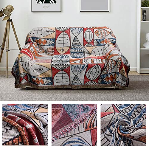 Arroganttiom Boho Throw Blanket, Knitted Tasse Bohemian Blanket for Chair Recliner Couch Furniture Cover Protector, Boho Room Decor Bedding Indian Blanket-Double-Sided, 50" X 70"