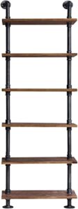 bokkolik industrial wall mounted pipe shelf 24inch width rustic storage wooden shelves vintage 6 layers book shelf for home decor office living room bathroom kitchen 79inch height