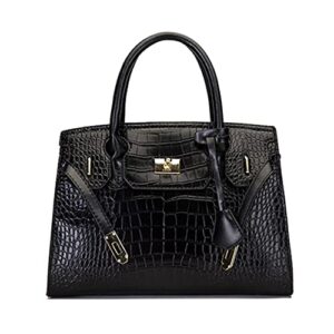 women handbags and purses ladies crocodile pattern shoulder bag top handle satchel tote work bag with shoulder straps (black)