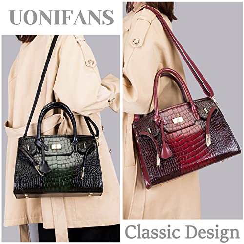 Women Handbags and Purses Ladies Crocodile Pattern Shoulder Bag Top Handle Satchel Tote Work Bag with Shoulder Straps (Black)