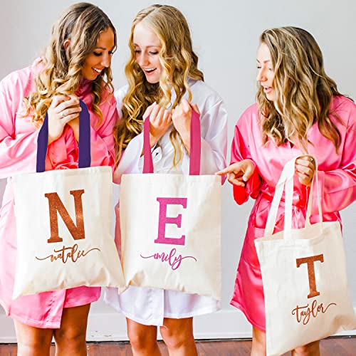 Personalized Initial Canvas Tote Bags w/Name - 17 Vinyl Colors & 5 Handle Colors - 15"x16" - Customized Shoulder Bag for Women - Custom Large Tote Bag for Girls - Bridesmaid Bags Summer Beach Bags C1