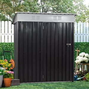 shintenchi 5×3 ft outdoor storage shed,waterproof metal garden sheds with lockable single door,weather resistant steel tool storage house shed for yard,garden,patio,lawn,dark grey