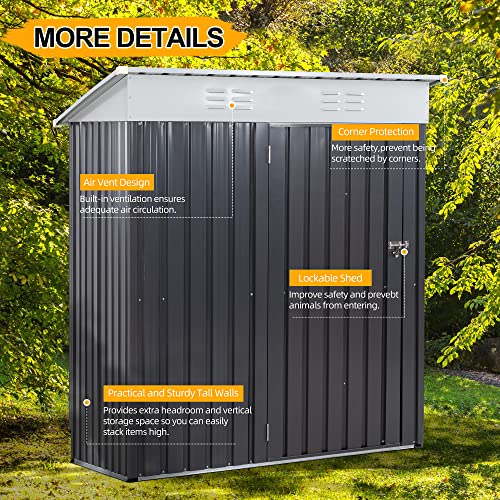 Shintenchi 5x3 FT Outdoor Storage Shed,Waterproof Metal Garden Sheds with Lockable Single Door,Weather Resistant Steel Tool Storage House Shed for Yard,Garden,Patio,Lawn,Dark Grey