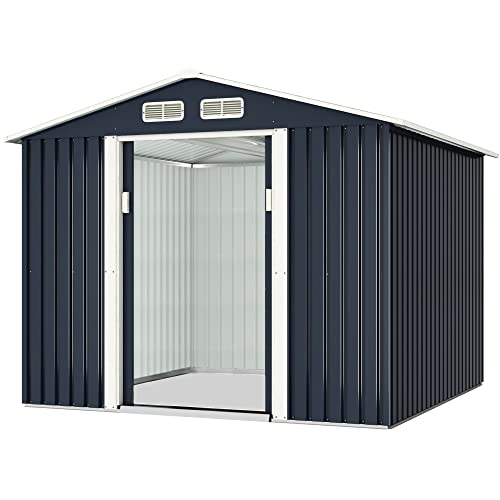 HOGYME Storage Shed 8' x 8' Outdoor Garden Shed Metal Shed Suitable for Storing Garden Tool Lawn Mower Ladder Grey