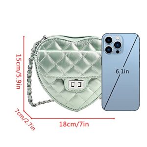 Women Girls Cute Heart Shaped Chain Shoulder Bag Plaid Embroidery Leather Evening Clutch Bag Crossbody Purse