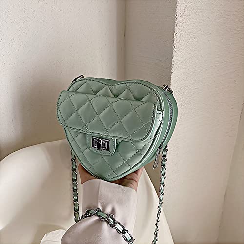 Women Girls Cute Heart Shaped Chain Shoulder Bag Plaid Embroidery Leather Evening Clutch Bag Crossbody Purse