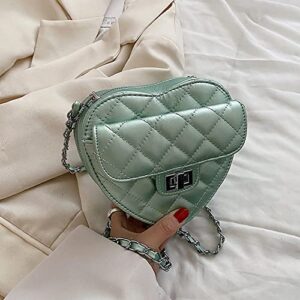 Women Girls Cute Heart Shaped Chain Shoulder Bag Plaid Embroidery Leather Evening Clutch Bag Crossbody Purse