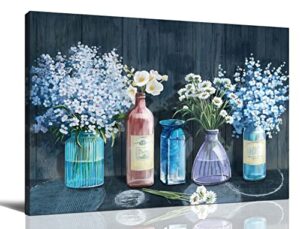 hkdgoka bathroom wall art – white flower in blue vase bathroom decor – paintings,modern canvas wall art decor artworks pictures for living room bedroom kitchen decoration,12×16 inch