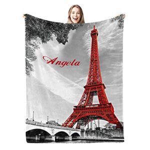 city landmark paris eiffel tower personalized name soft fleece bed blankets throws as birthday wedding gifts for sofa couch 50” x 60”