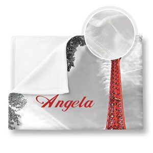 City Landmark Paris Eiffel Tower Personalized Name Soft Fleece Bed Blankets Throws as Birthday Wedding Gifts for Sofa Couch 50'' x 60''