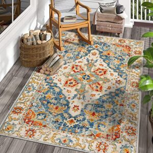 Area Rug 3x5 Persian Rug Indoor Entryway Washable Vintage Rug Indoor Floor Cover Print Boho Rug Non Slip & Foldable Accent Rug Exquisite Imitation Cashmere Carpet Living Room Bathroom Kitchen