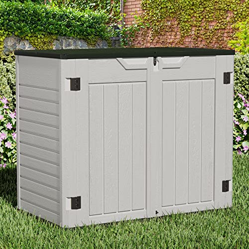 Greesum Outdoor Horizontal Resin Storage Sheds 34 Cu. Ft. Weather Resistant Resin Tool Shed, Extra Large Capacity Weather Resistant Box for Bike, Garbage Cans, Lawnmowe, Without Divider