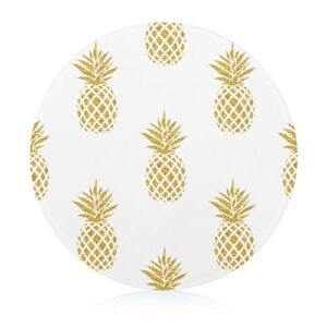 Gold Pineapple Glass Cutting Board Scratch Resistant Round Chopping Board For Kitchen 7.9 in