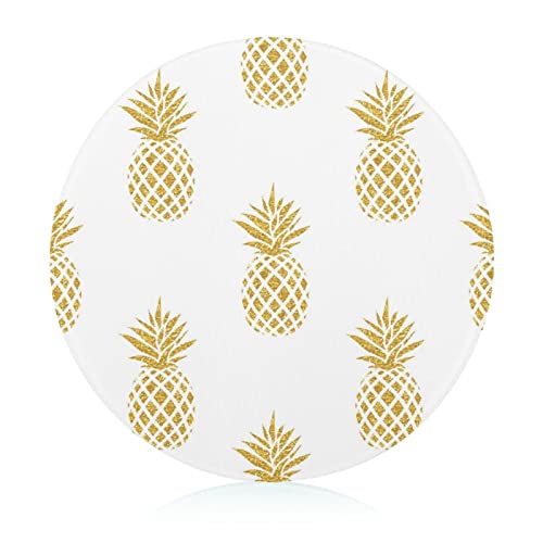 Gold Pineapple Glass Cutting Board Scratch Resistant Round Chopping Board For Kitchen 7.9 in