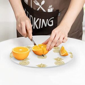 Gold Pineapple Glass Cutting Board Scratch Resistant Round Chopping Board For Kitchen 7.9 in