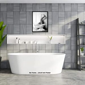 Funny Bathroom Decor Giraffe Animals Bathtub Poster–Unframed (12 x 16 Inch)– Bathroom Wall Decor, Black and White Bathroom Decor, Giraffe Wall Art Photo Pics Poster Funny Bathroom Modern Cute Chic Cool Unique Bathroom Sign