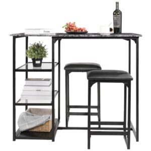 aoou 3-piece dining table set, high industrial bar dining table with pu padded stools, space saving w/storage shelves, tall counter height bar table set, for living room/kitchen/restaurant