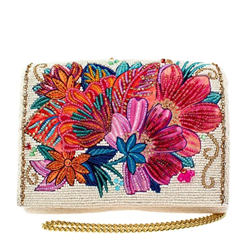 Mary Frances Centerpiece, White Floral Crossbody Clutch Handbag