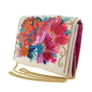 Mary Frances Centerpiece, White Floral Crossbody Clutch Handbag