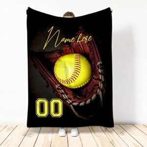 ohaprints custom softball glove ball for player fan idea personalized name number soft sherpa throw blankets cozy fuzzy fleece throws for tv sofa couch comfy fluffy blanket 30x40 50x60 60x80