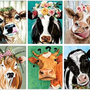 XLA Country Farmhouse Cow Wall Art Prints,Funny Cow with Flower Poster,Farmhouse Wall Decor Cow Pictures Farm Print Ranch Decor Set of 6-(8''x10'' Unframed)