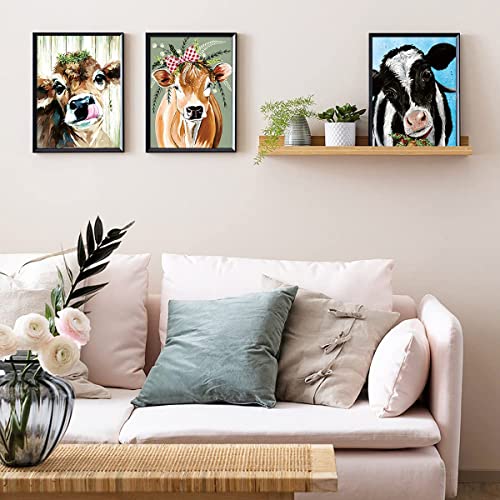 XLA Country Farmhouse Cow Wall Art Prints,Funny Cow with Flower Poster,Farmhouse Wall Decor Cow Pictures Farm Print Ranch Decor Set of 6-(8''x10'' Unframed)