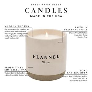 Sweet Water Decor Flannel Soy Candle | Vanilla Bean, Almond, Caramel, Coriander, Ginger, and Nutmeg Scented Candles for Home | 12oz Cream Stoneware Jar, 60+ Hour Burn Time, Made in the USA