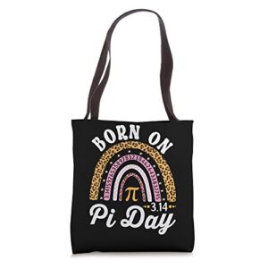born on pi day birthday 14 march pi day leopard rainbow tote bag