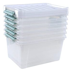 xyskin 6-pack 35 quart plastic storage boxes, latching storage bin totes, clear