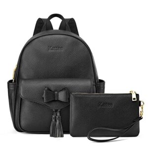 kattee mini backpack for women, genuine leather purse for girls, cute small bookbag, black