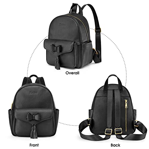 Kattee Mini Backpack for Women, Genuine Leather Purse for Girls, Cute Small Bookbag, Black
