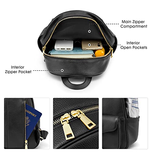 Kattee Mini Backpack for Women, Genuine Leather Purse for Girls, Cute Small Bookbag, Black