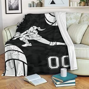 ohaprints custom volleyball black camo volleyball girl personalized name number soft sherpa throw blankets cozy fuzzy fleece throws for tv sofa couch comfy fluffy blanket 30x40 50x60 60x80