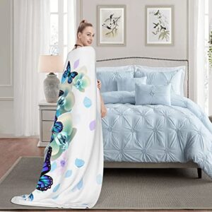 Blue Butterfly Soft Throw Blanket All Season Microplush Thick Warm Blankets Tufted Fuzzy Flannel Throws Blanket for Bed Sofa Couch 60"x50"